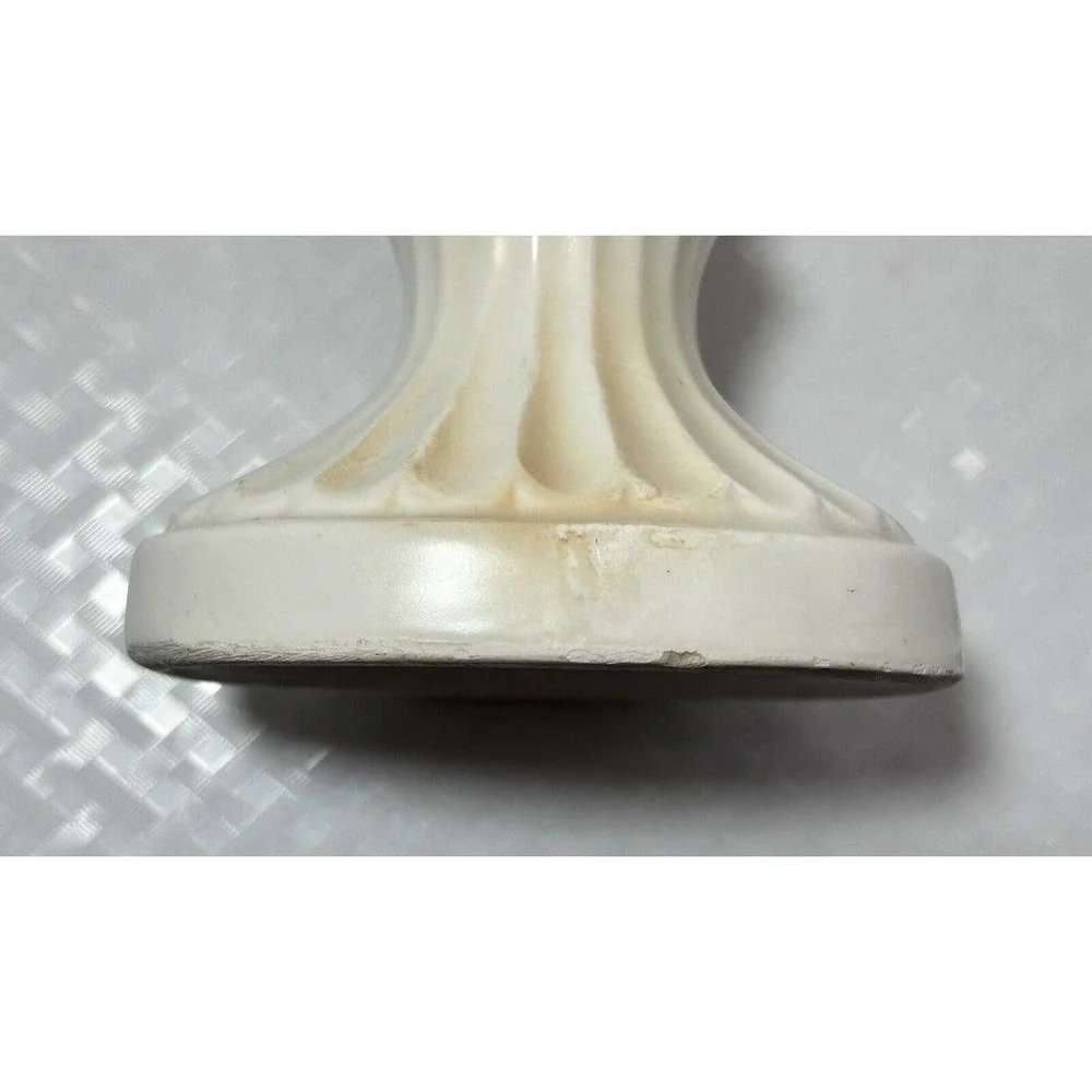 Pottery Pedestal Vase, White‎ & Tan, Raised Embossed Grapes & Leaves, Scalloped